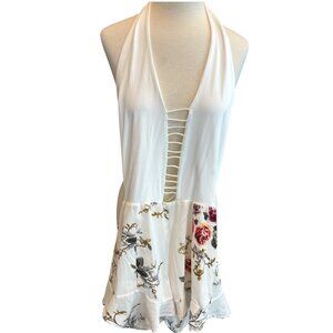 Zaful White Floral Halter Lace Up Romper